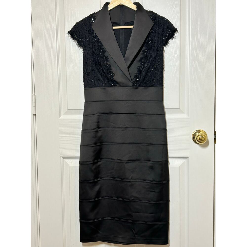 Tadashi Shoji Black Beaded Sheath Dress Size 4 - Picture 5 of 11